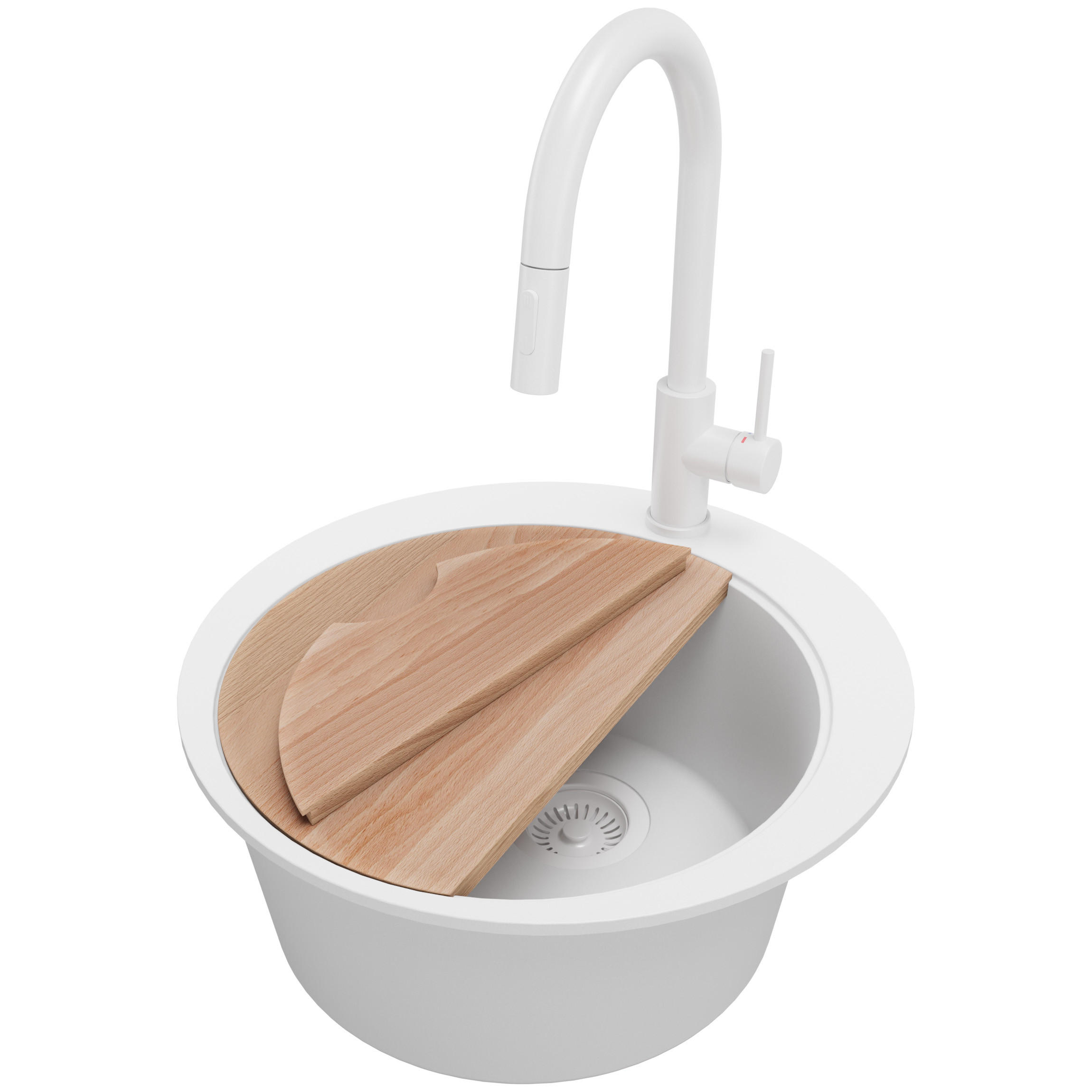 GRANITSPÜLE Pisa, 2-er set Alles Weiß 50/50 cm 1 Becken + Küchenarmatur 40/20 cm + Ablauf-Set + Schneidebrett ab 45er Unterschrank - Beige/Weiß, Kunststoff (50/20/50cm) - Primagran