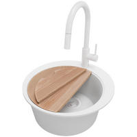 GRANITSPÜLE Pisa, 2-er set Alles Weiß 50/50 cm 1 Becken + Küchenarmatur 40/20 cm + Ablauf-Set + Schneidebrett ab 45er Unterschrank - Beige/Weiß, Kunststoff (50/20/50cm) - Primagran