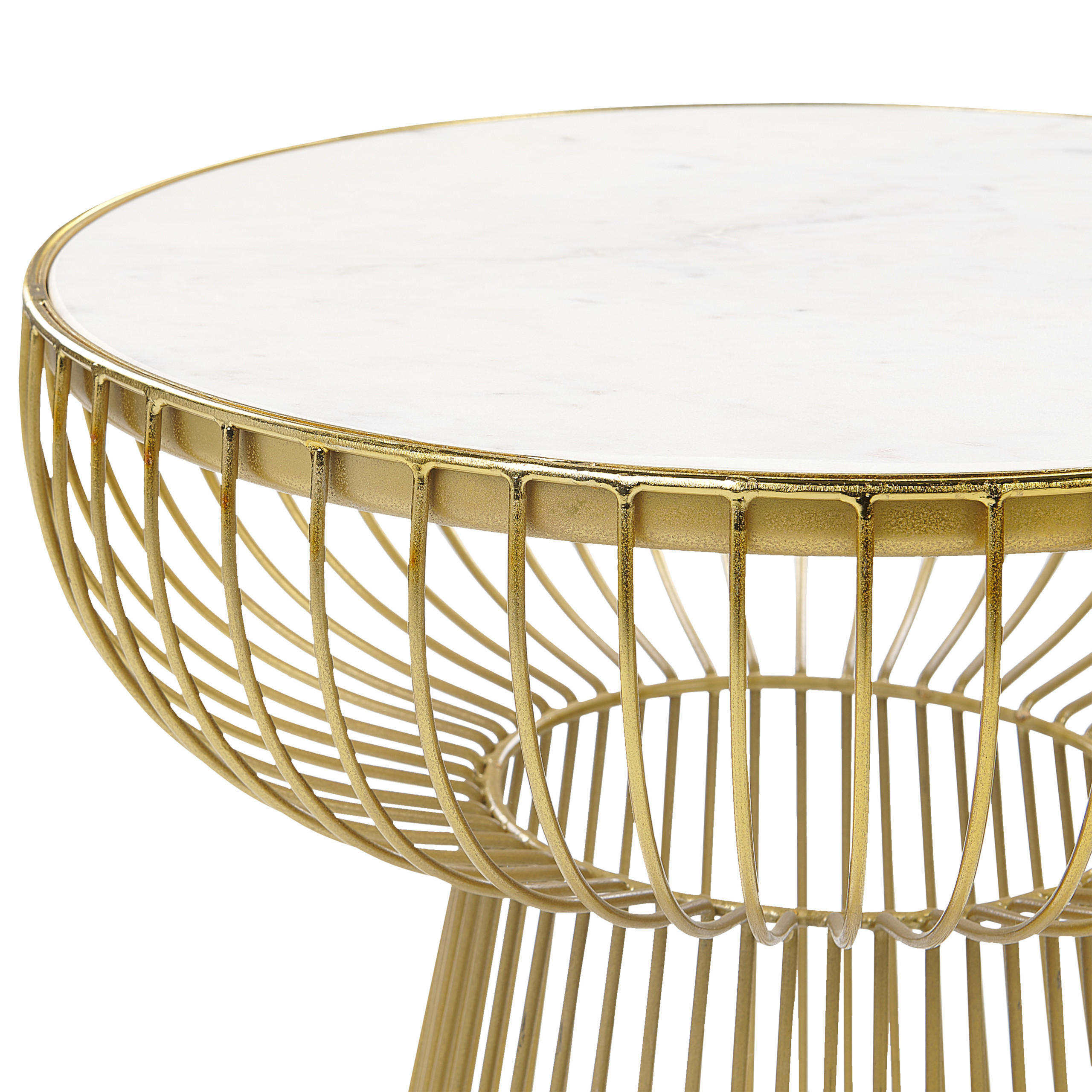 BEISTELLTISCH Marmor weiß/gold rund 42 cm Cheynes - Goldfarben/Weiß, Stein (42/42/48cm) - Beliani