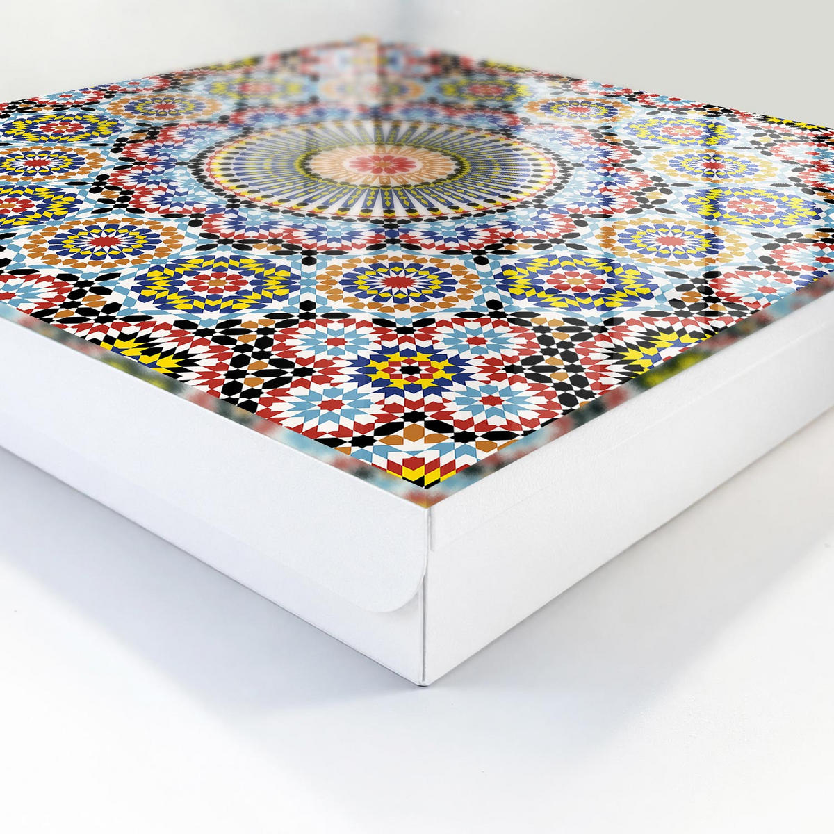 SCHLÜSSELBOX Weiß 30x30 cm – Türöffnung nach rechts - Mosaikmuster - Blau, Metall (30/30/5cm) - TULUP