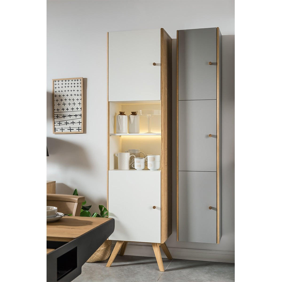 VITRINE 2 Türen mit zentralem Regal H207,5 cm - NATURE - Weiß, Holzwerkstoff (40/207.5/4cm) - Calicosy