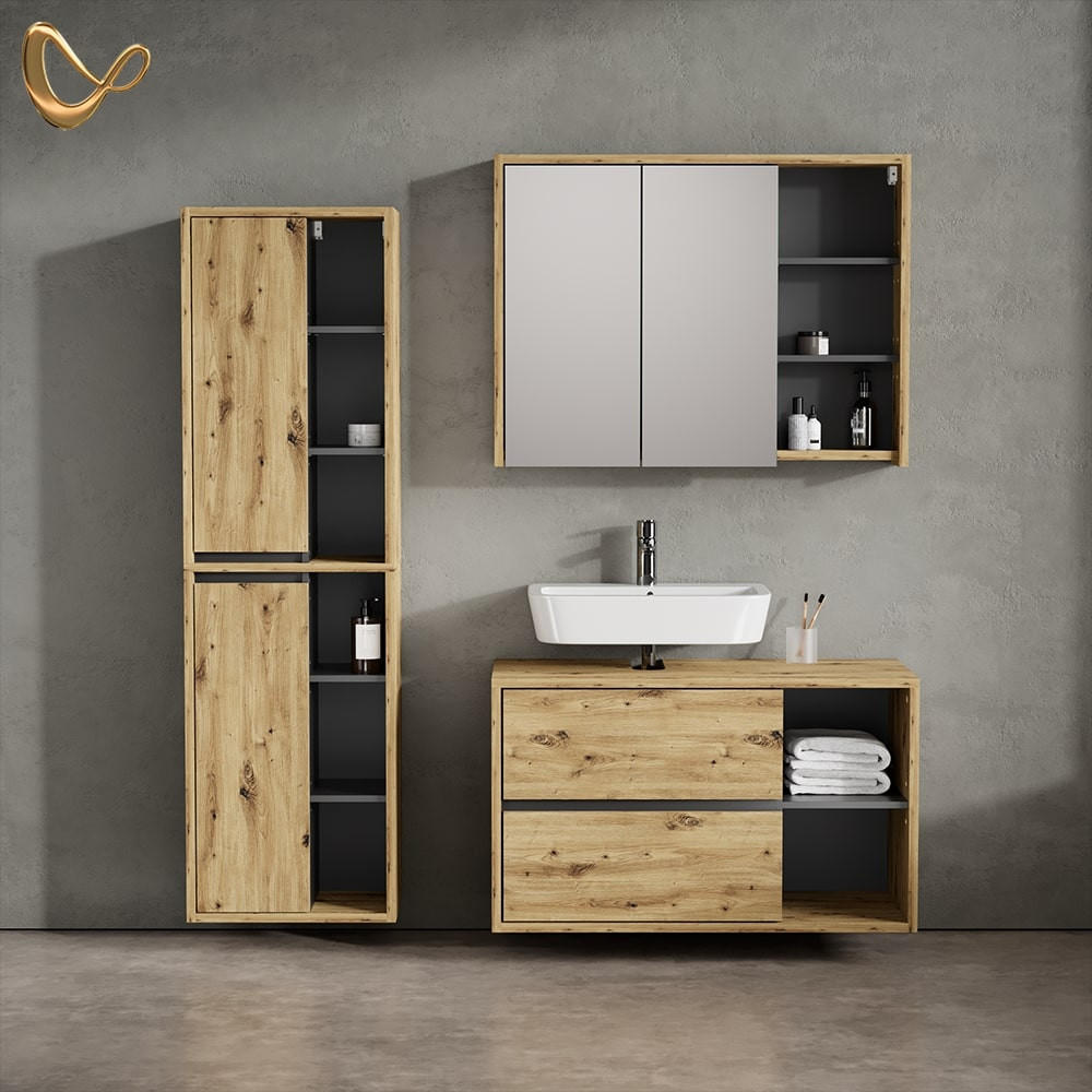 BADSCHRANK Vomano Artisan-Eiche 50 x 170 cm - Anthrazit/Eiche Artisan, Holzwerkstoff (50/170/33cm) - Livinity®