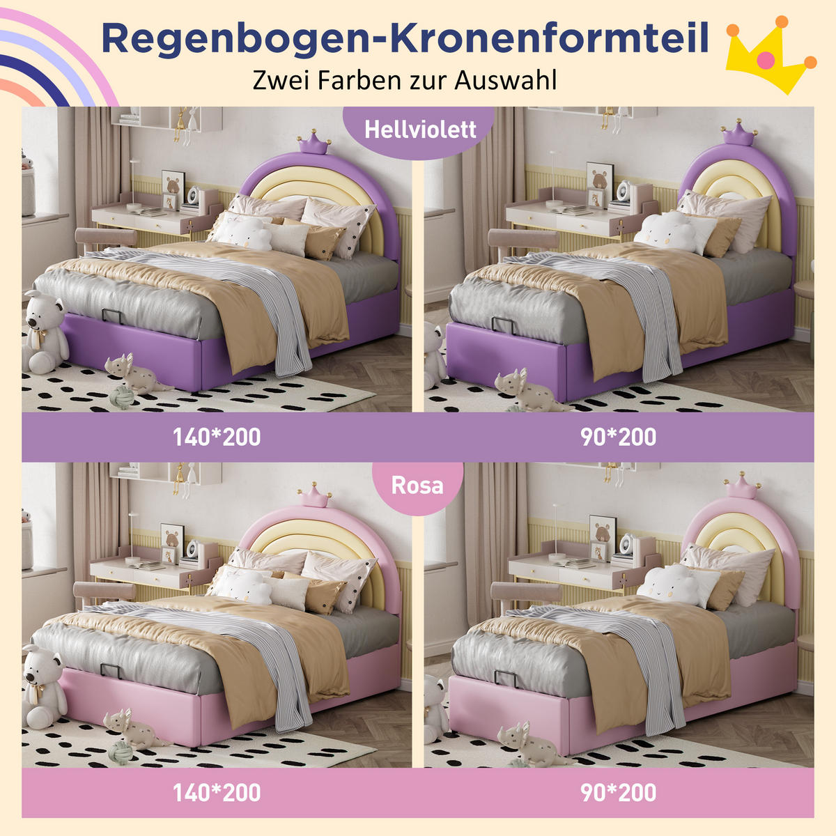 POLSTERBETT 90x200 Hydraulisch Lattenrost Kopfteil PU Rosa - Pink, Leder - FLIEKS