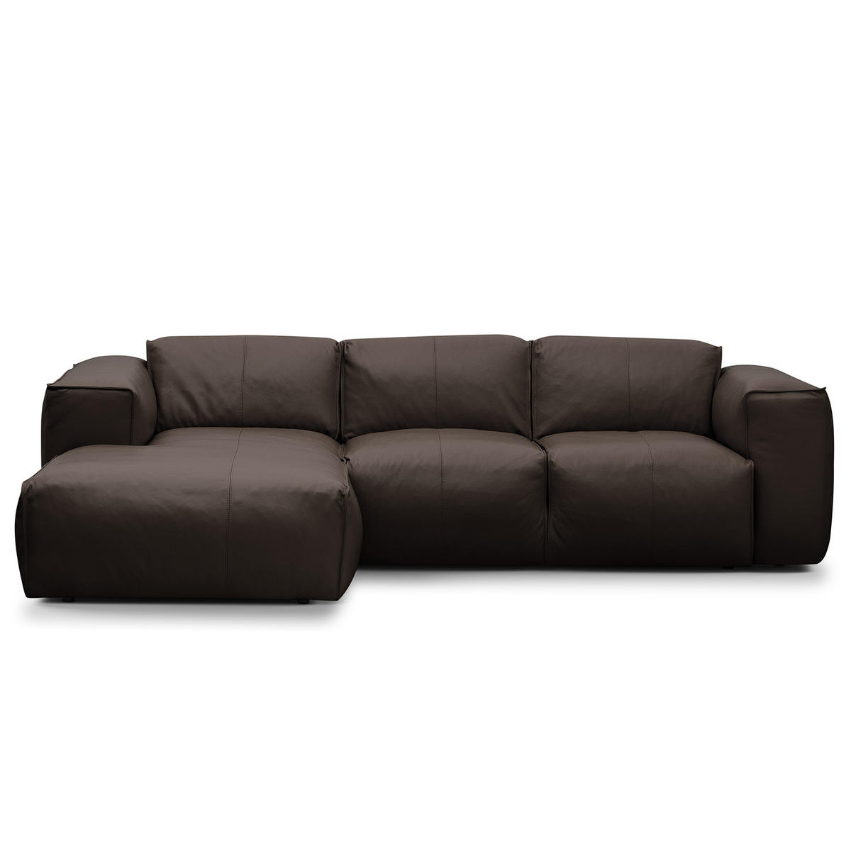 3-SITZER ECKSOFA mit Longchair - Dunkelbraun/Schwarz, Leder/Kunststoff (251/173cm) - home24