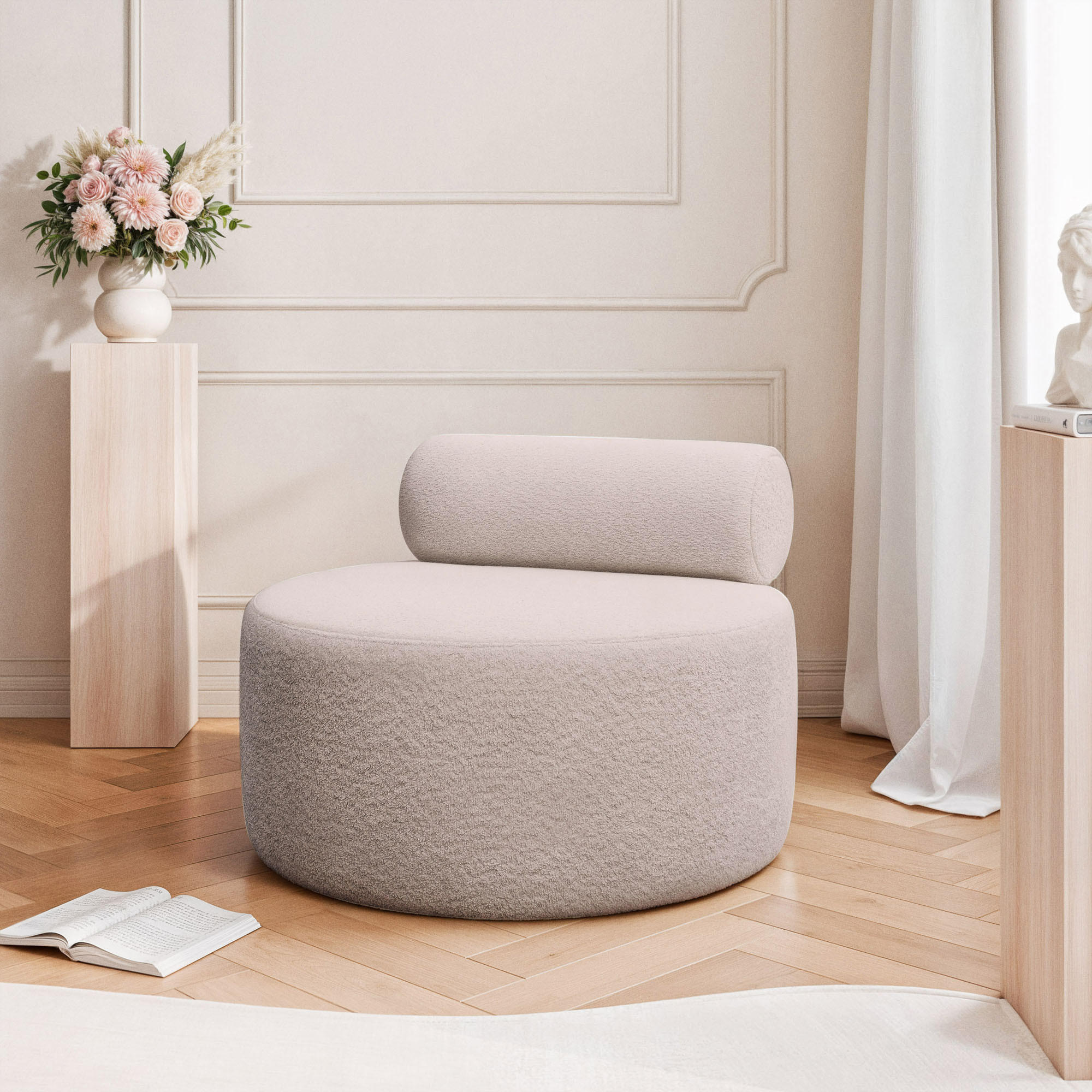 SESSEL Noelle rund, Dunkelbeige Boucle 90 x 90 x 78 cm - Beige/Schwarz, Kunststoff/Textil (90/78/90cm) - WFL GROUP