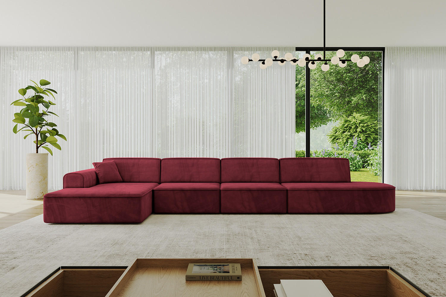 ECKSOFA Ottomane Links IREA-L3-v3 - 413x171x79 cm Bordeauxrot - Bordeaux, Holzwerkstoff/Textil (413/171cm) - ALTDECOR