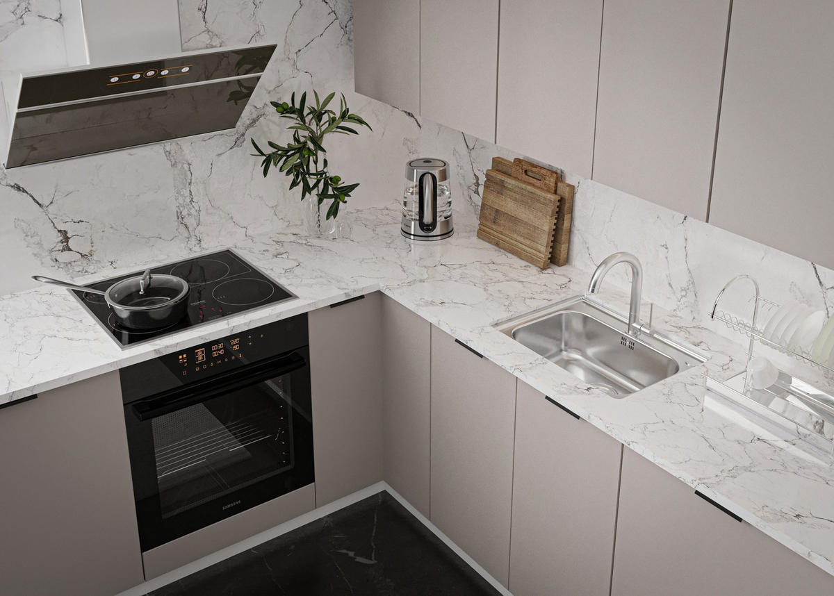 WINCKELKÜCHE 330 × 210 cm Sorento K52-M330 - Beige/Weiß, Holz/Metall (330/212/210cm)
