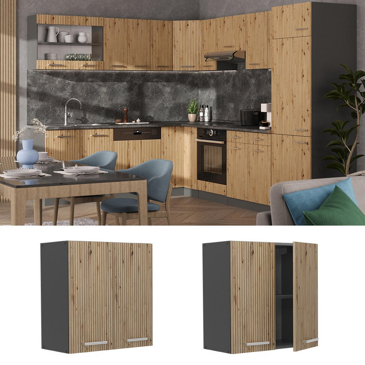 DULAP DE PERETE R-Line Stejar artizanal 60 cm - stejar Artisan/antracit, compozit lemnos (60/60/31cm) - Vicco