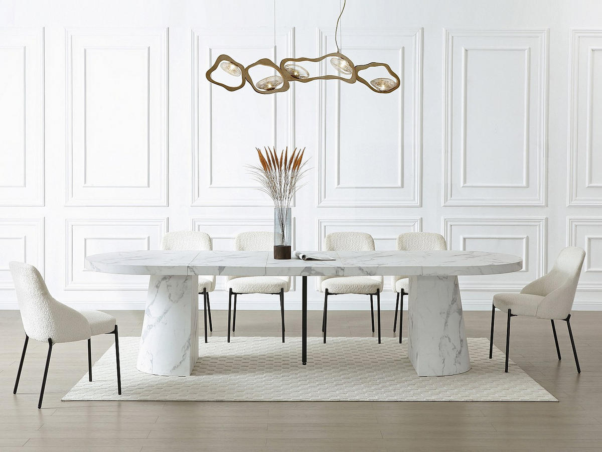 ESSTISCH ausziehbar - 6 bis +12 Personen - MDF - Marmor-Optik Weiß - CLOEVA - Weiß, Holz (300/100/76cm) - Vente-Unique