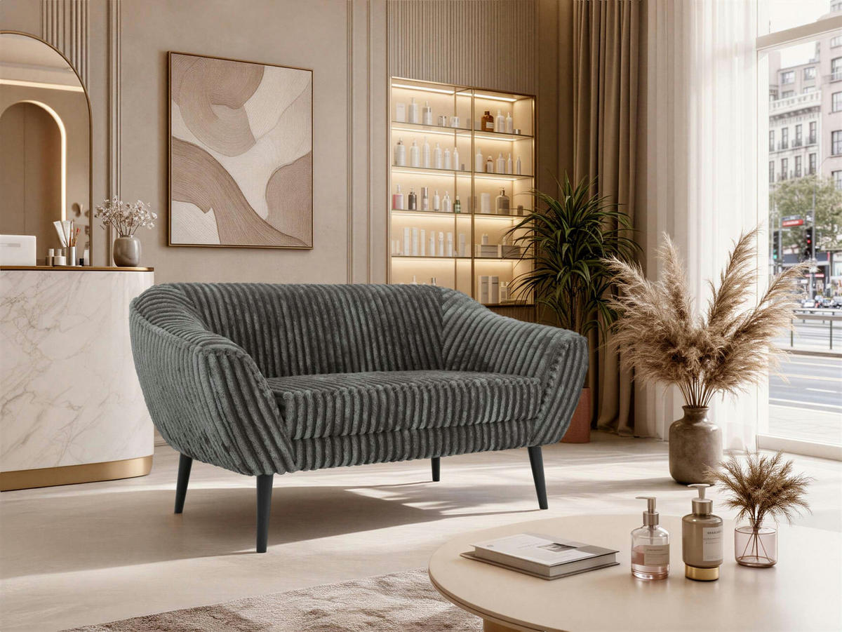 2-SITZER-SOFA PIRS - Grau Cord - Schwarze Beine - Schwarz/Grau, Holzwerkstoff/Textil (140/75/74cm) - MKS