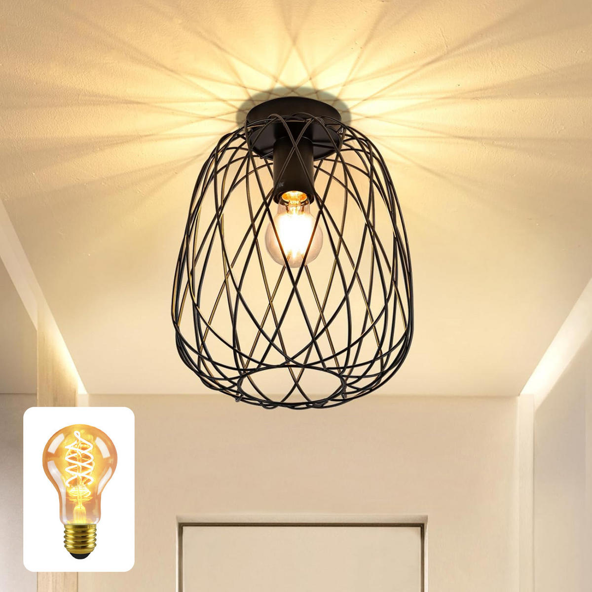 DECKENLEUCHTE Scheinorh 25/30.5/25 cm - Schwarz, Metall (25/25/30.5cm) - ZMH