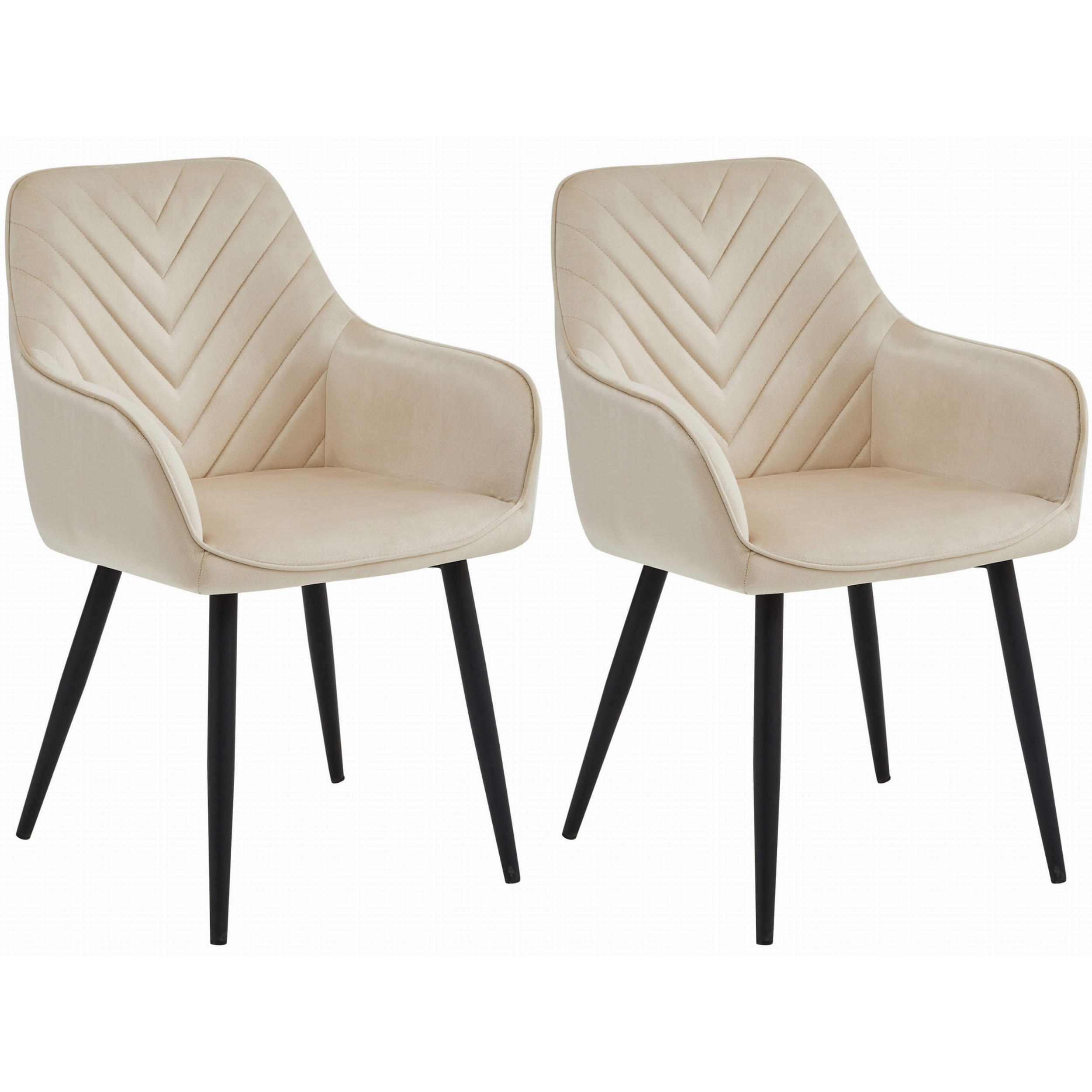 STUHL NEMI 2-er Set, Beige, Schwarz, mit Samtstoff gepolstert - Beige, Textil/Metall (54/84/61cm) - Komodee