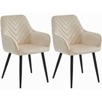 STUHL NEMI 2-er Set, Beige, Schwarz, mit Samtstoff gepolstert - Beige, Textil/Metall (54/84/61cm) - Komodee