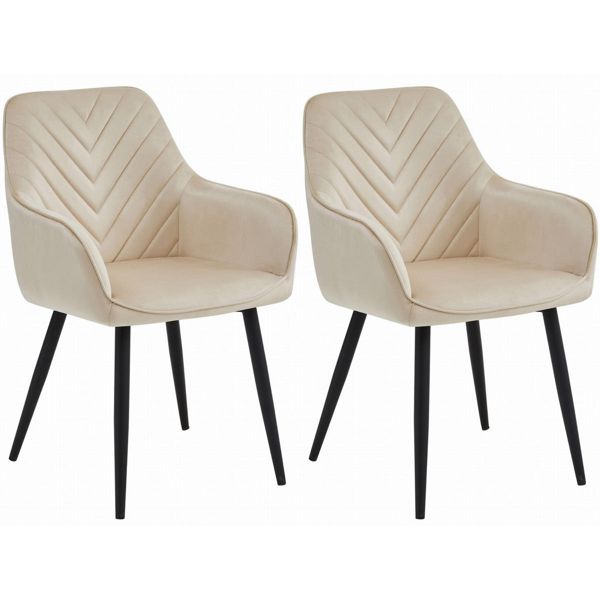 STUHL NEMI 2-er Set, Beige, Schwarz, mit Samtstoff gepolstert - Beige, Textil/Metall (54/84/61cm) - Komodee