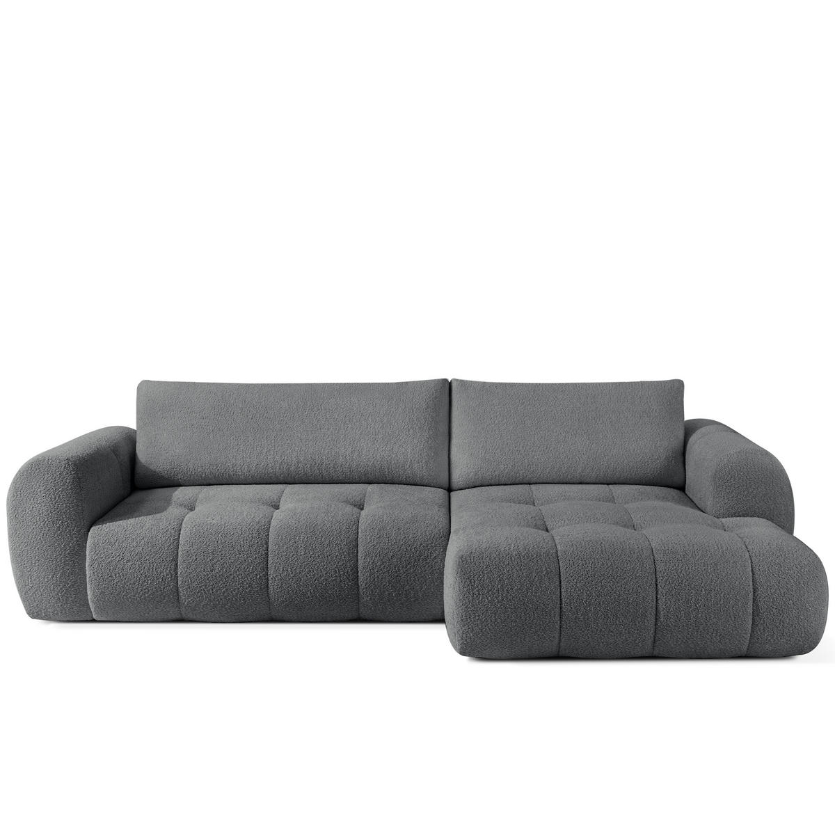ECKSOFA MIT HOCKER LIRA, Dunkelgrau, Bouclé - Dunkelgrau, Holz/Holzwerkstoff (96/50cm) - KONSIMO®