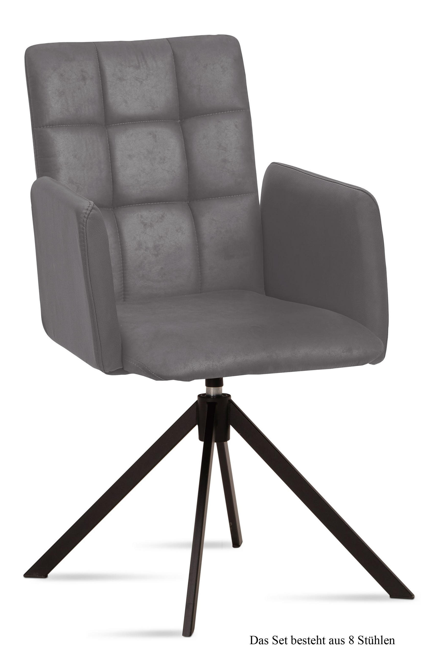 ARMLEHNSTUHL drehbar (8er-Set) Deeann 52x91x60 Schwarz/Grau - Schwarz/Grau, Kunststoff (60/91/52cm) - 58aufmkessel