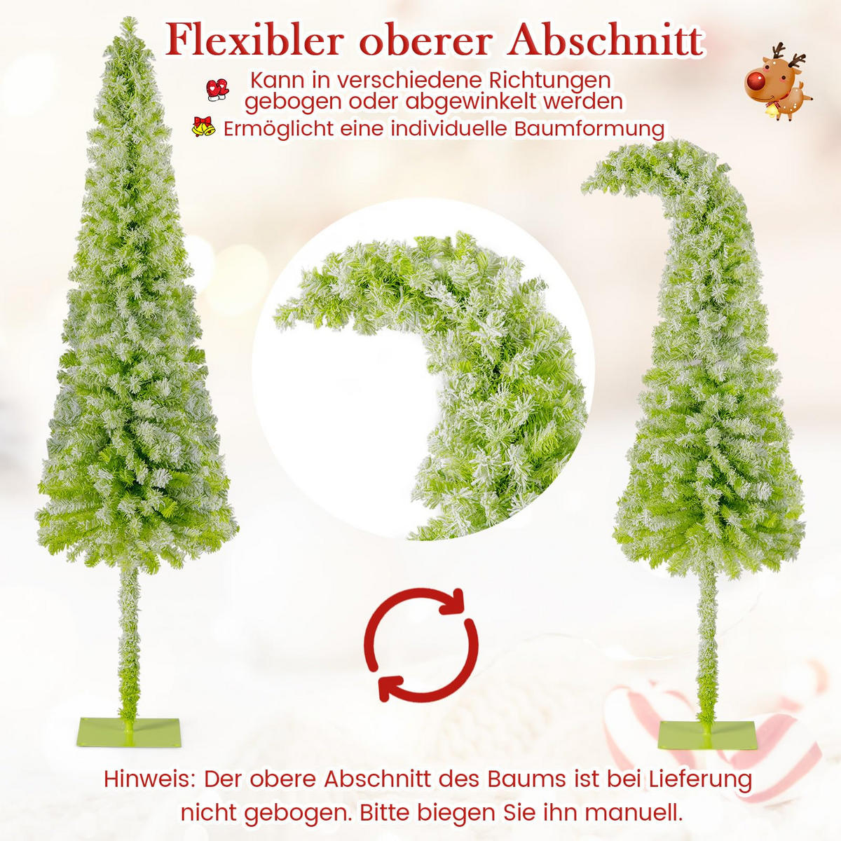 WEIHNACHTSBAUM mit 8 Lichtmodi Beleuchtung und Schnee biegbarer Spitze 210 cm grün - Grün, Metall (210cm) - COSTWAY