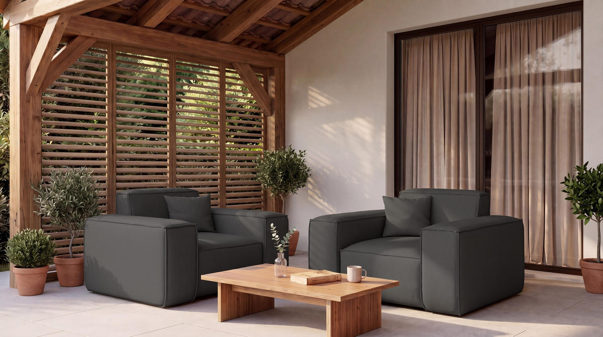 GARTENSESSEL Lorento Outdoor Polster-Loungesessel, Dunkelgrau Kunstleder 121/73/92 cm - Dunkelgrau, Textil (121/73/92cm) - WFL GROUP