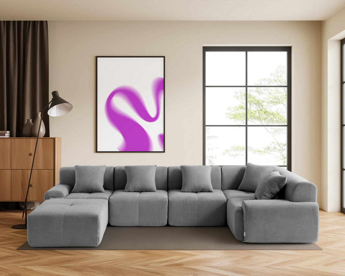 WOHNLANDSCHAFT Chenille Mineralgrau - Grau, Textil (345/73/190cm) - MILYsofa