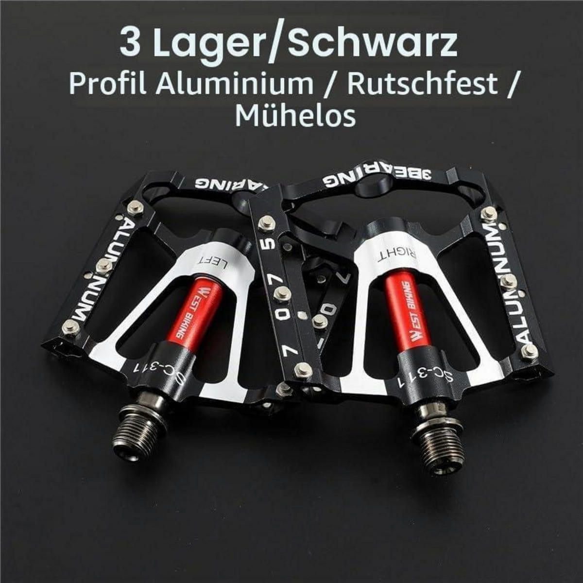 FAHRRADPEDALE Aluminium rutschfest 9/16 Zoll MTB E-Bike Set - Schwarz, Metall (10/1.5/10cm)