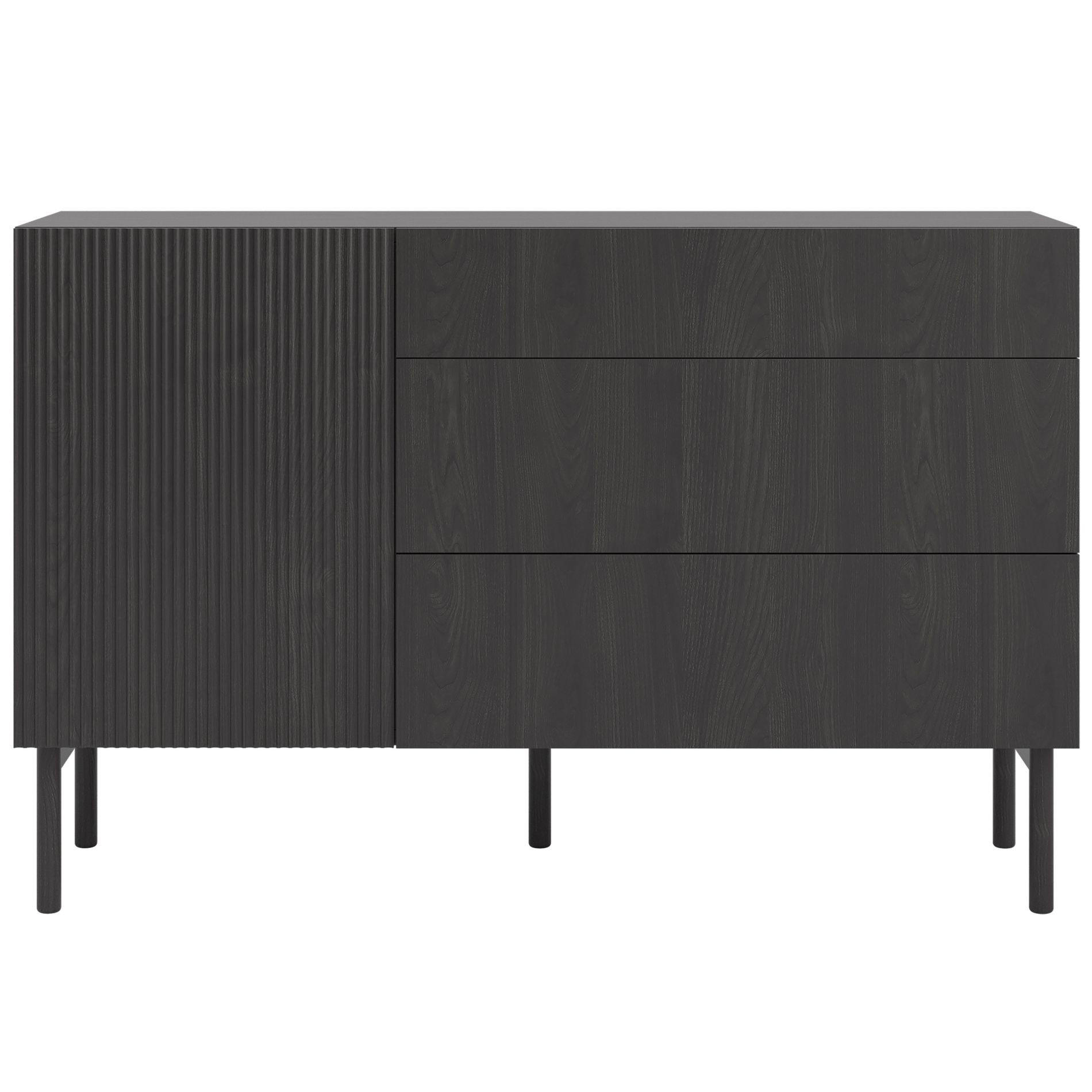 SIDEBOARD Nolie Holzoptik Esche Schwarz mit 3 Schubladen 140 cm - Schwarz, Holz/Holzwerkstoff (140/90.6/38cm) - Selsey