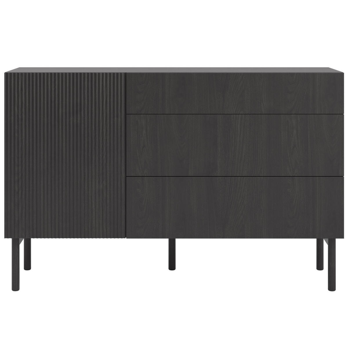 SIDEBOARD Nolie Holzoptik Esche Schwarz mit 3 Schubladen 140 cm - Schwarz, Holz/Holzwerkstoff (140/90.6/38cm) - Selsey