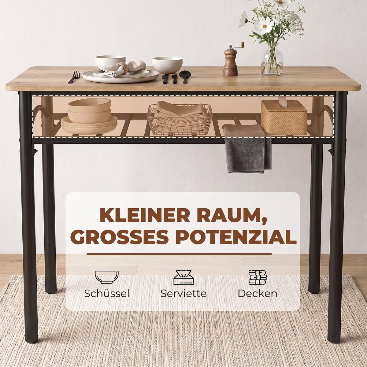 ESSGRUPPE Tisch mit 2 Stühlen und Bank Rostfarben 100.0/60.0/76.3 cm - Rostfarben, Metall (60/76.3/100cm)