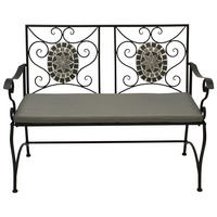 GARTENBANK Derby - 2-er-Sitzbank aus schwarz pulverbeschichtetem Eisen - Sitzfläche Kreuzmuster und Rückenfläche mit Mosaik - Schwarz, Metall (116/90/56cm) - TPFGarden
