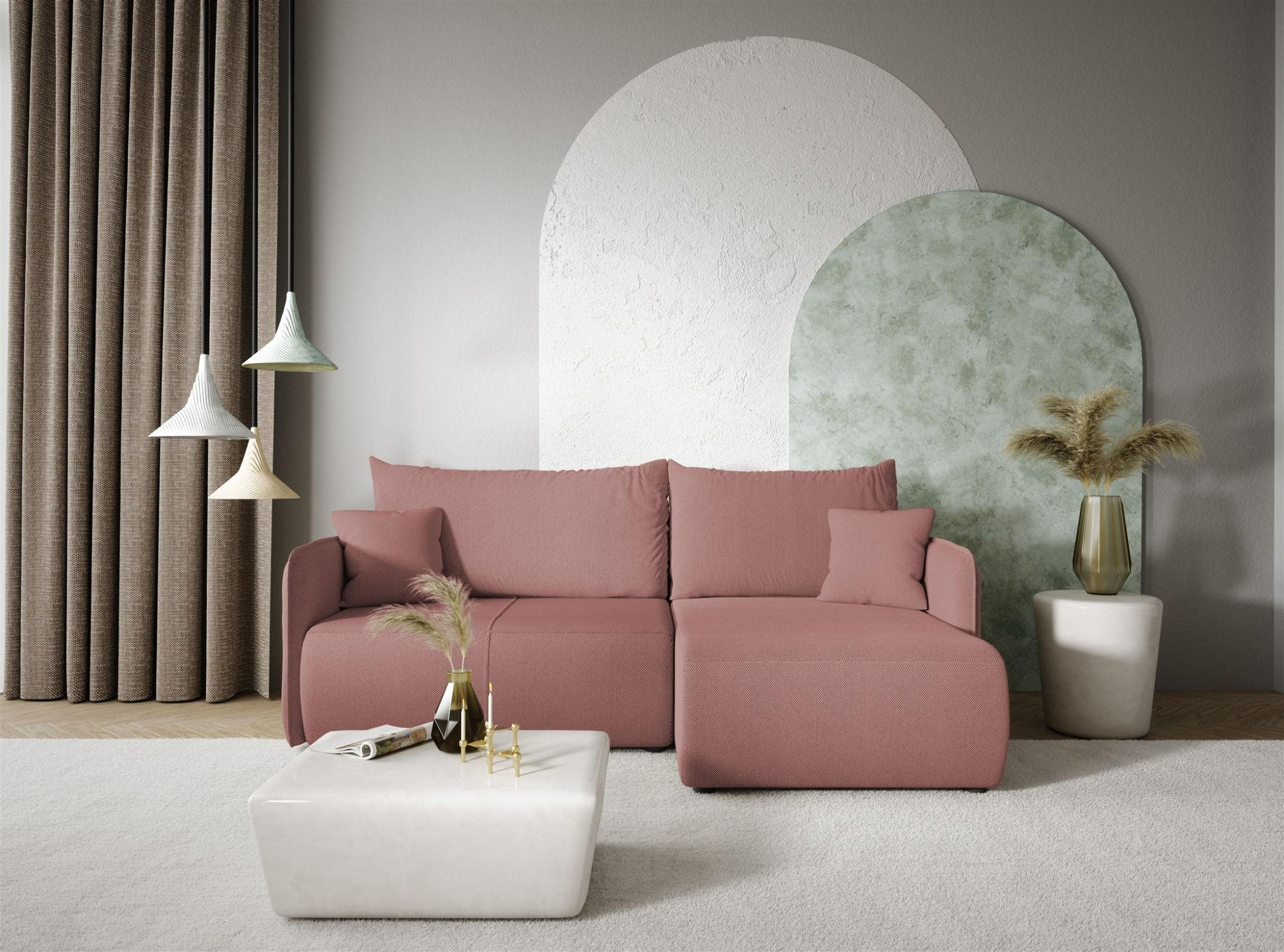 ECKSOFA Calgary - Rosa, Holzwerkstoff/Textil (207/148cm) - Fun Möbel
