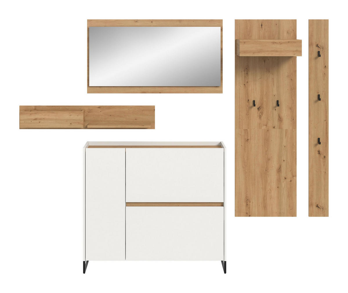 GARDEROBE Flow (B/H/T: ca. 236/192/32 cm) 5 tlg. in Weiß/weiß - Weiß, Holzwerkstoff (236/192/32cm) - Homes & Jones
