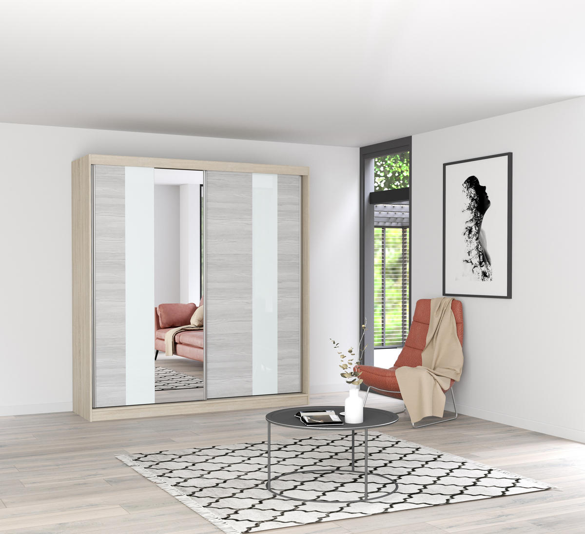 SCHIEBETÜRENSCHRANK - BEN 32 203 CM (Sonoma) - Sonoma Eiche, Holzwerkstoff (203/218/61cm) - Möblo