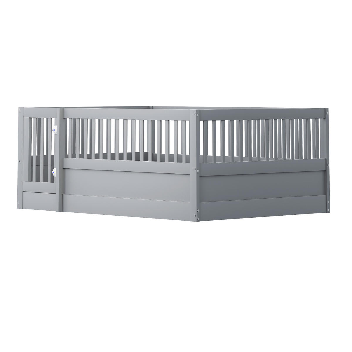 GITTERBETT 140/200 cm grau aus Massivholz mit Tür und Rundumgitter - Grau, Holz (140/200cm) - OKWISH
