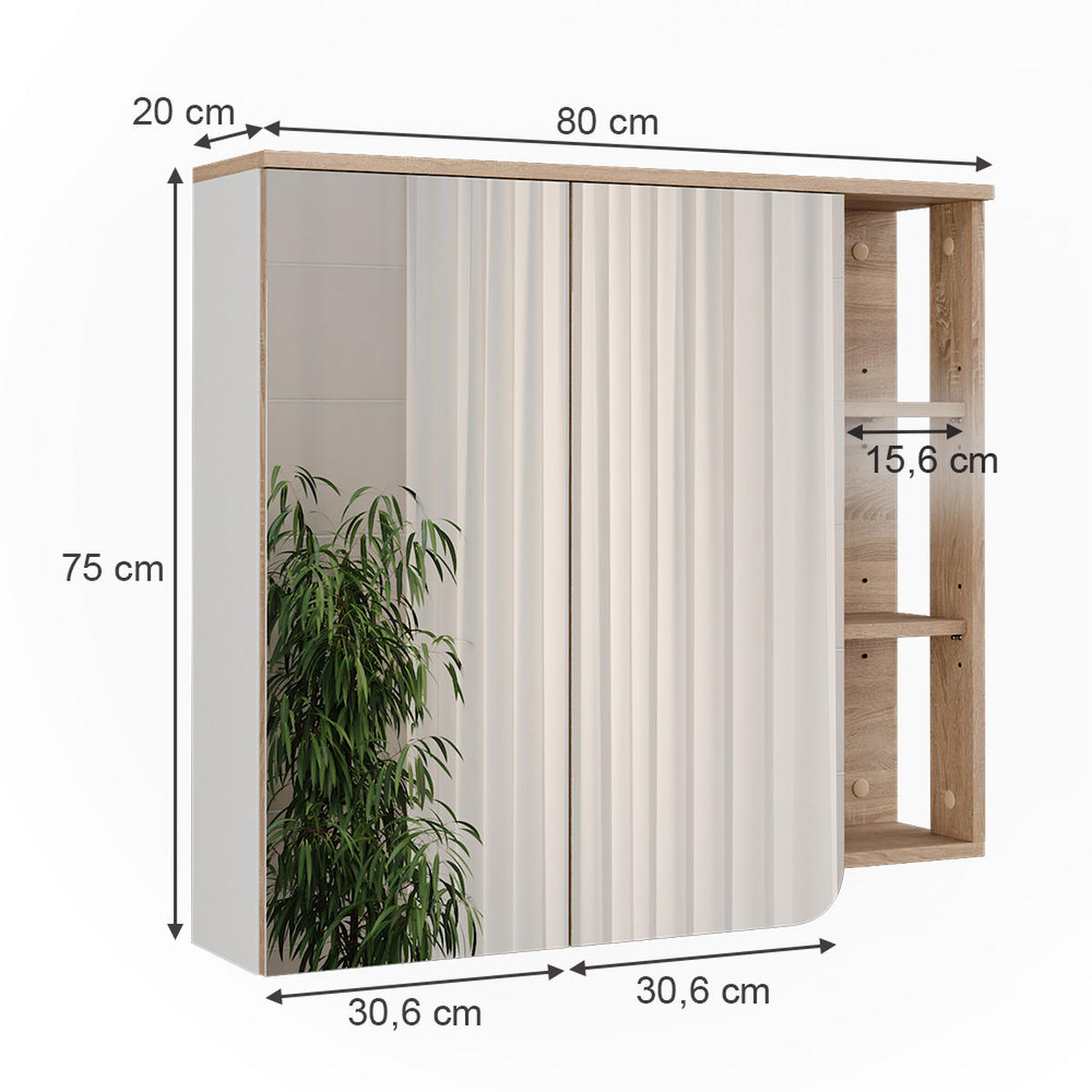 ZRCADLOVÁ SKŘÍŇKA Karen Sonoma/bílá - bílá/Sonoma dub, kompozitní dřevo (80/75/20cm) - Vicco