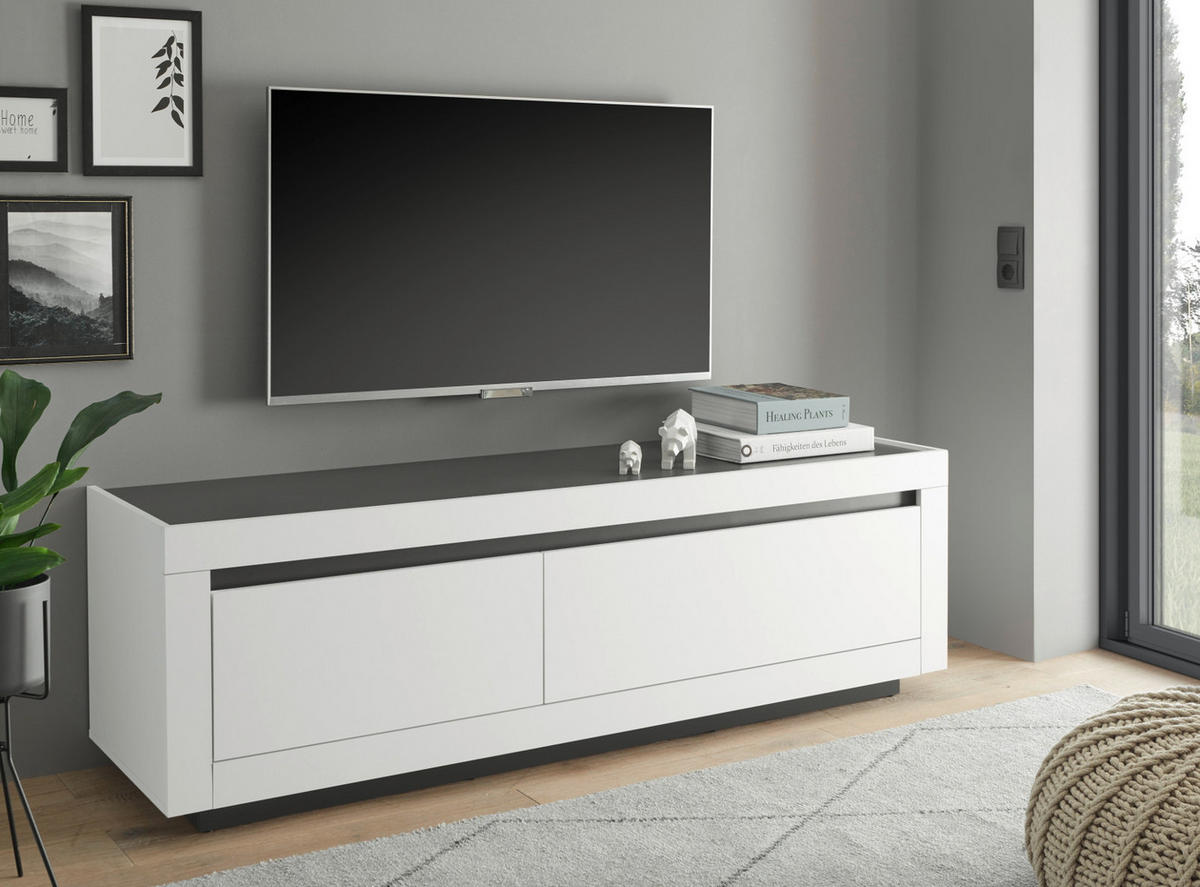 TV-LOWBOARD weiß, anthrazit, TV Unterteil 180 x 56 cm - Weiß Hochglanz/Anthrazit, Holz/Holzwerkstoff (180/56/50cm) - Furn.Design