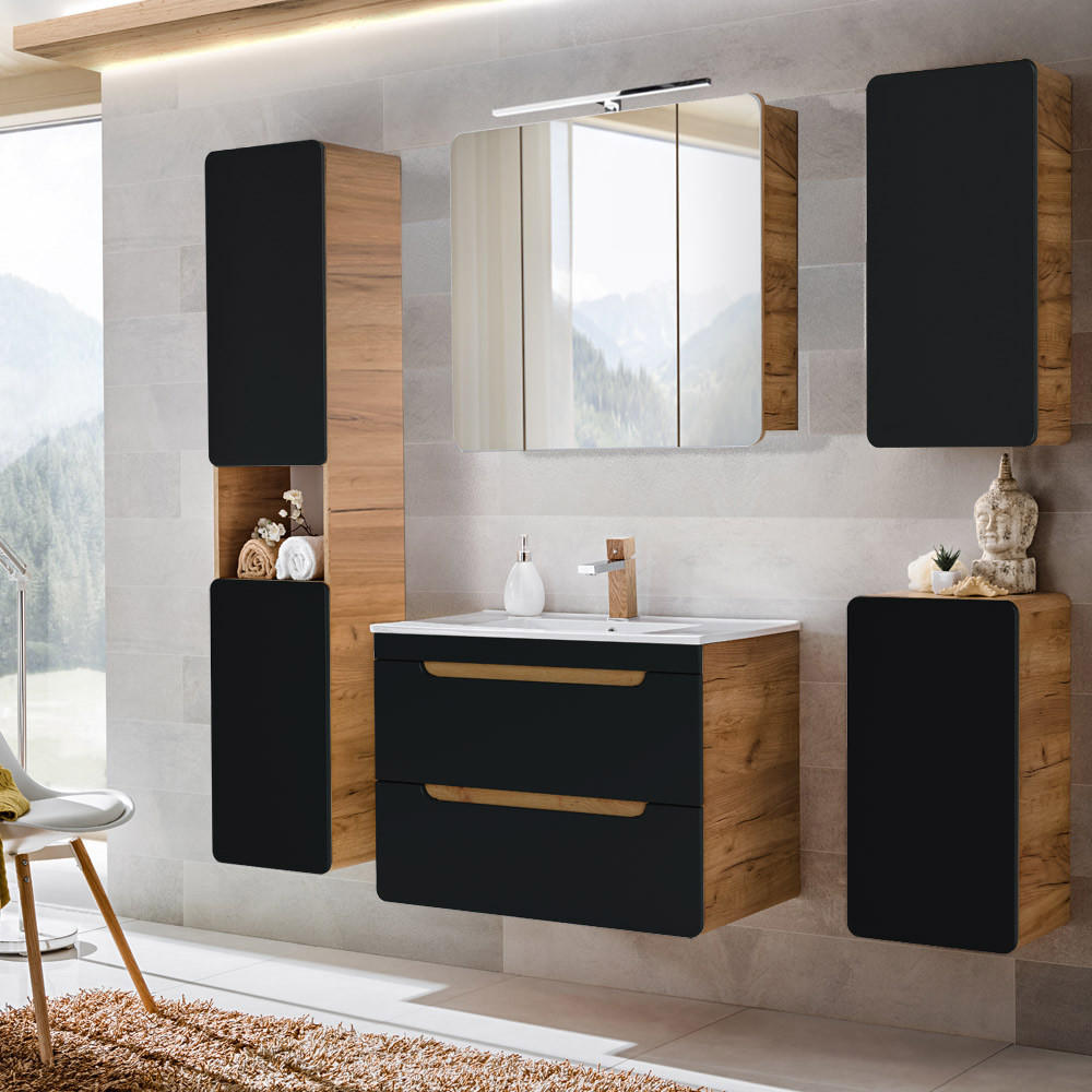 BADMÖBEL-SET 5-TLG. New-luton - Grau, Holzwerkstoff (180/200/46cm) - Lomado