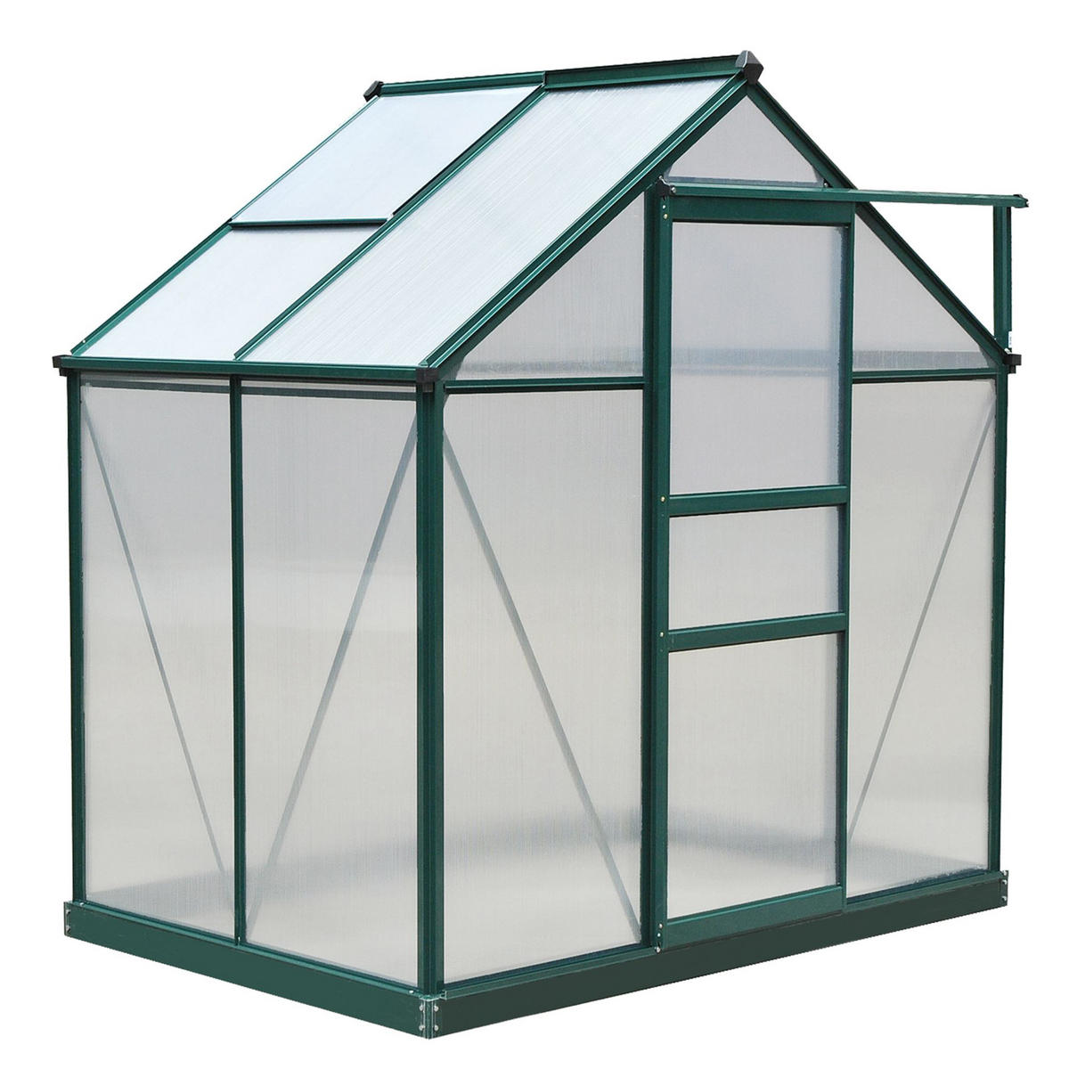 GEWÄCHSHAUS DE-11891 Polycarbonat mit Dachluke & Regenrinne Dunkelgrün - Grün, Kunststoff (132/201/190cm) - ComfortXL