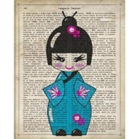 POSTER Des Japanischen Kimono-Blaues A4 Schwarzer Rahmen - Schwarz, Papier (29.7/5/21cm) - Nacnic