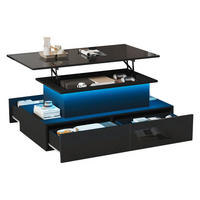 COUCHTISCH 90/55/41 cm schwarz mit LED-Beleuchtung und 4 Schubladen - Schwarz, Holzwerkstoff (90/55/41cm) - OKWISH
