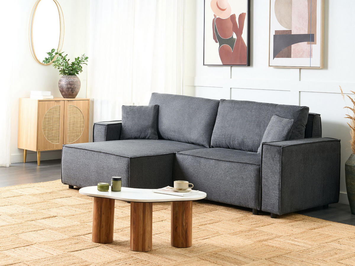 3-SITZER-ECKSOFA dunkelgrau linksseitig mit Schlaffunktion Stauraum Karila - Dunkelgrau, Textil (250/150cm) - Beliani