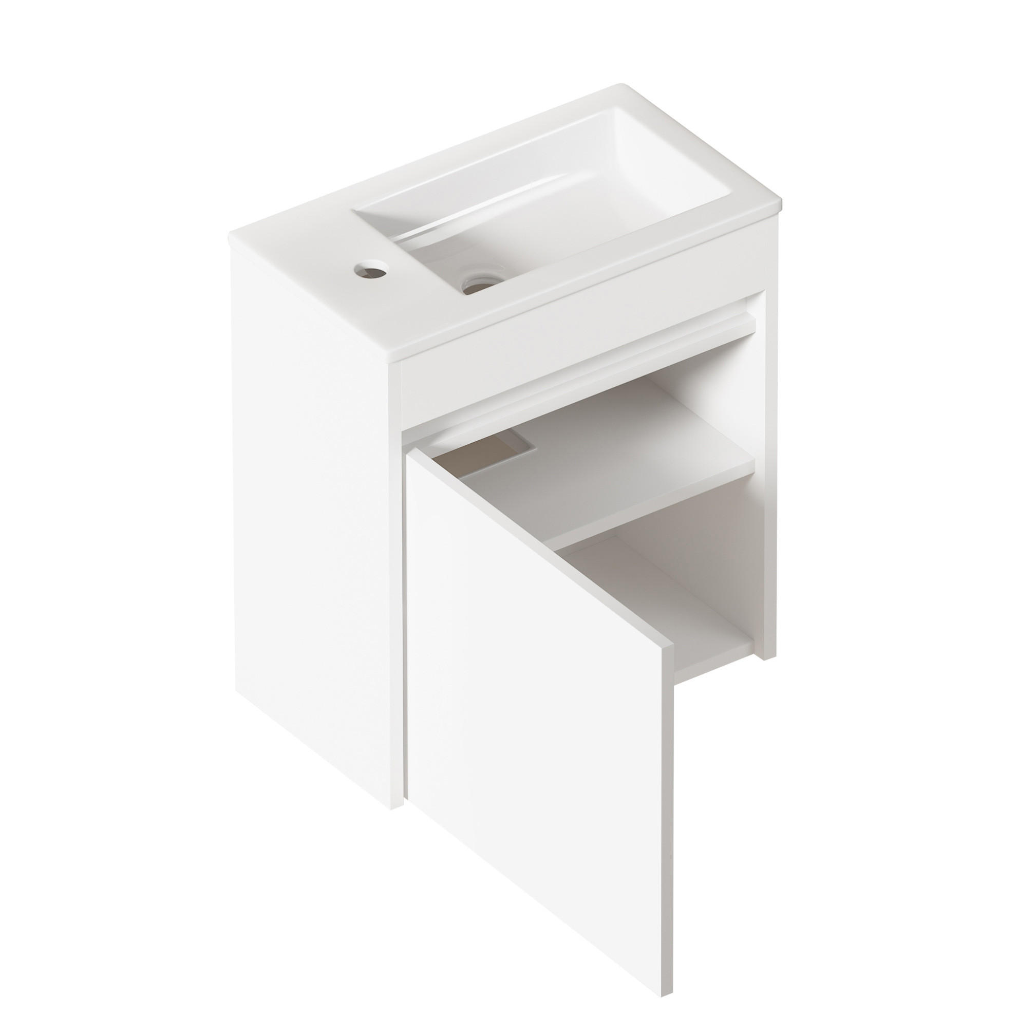 BADEZIMMERSCHRANK in Weiß aus Keramik und MDF 46x26x52 cm, platzsparend, mit Soft-Close-Tür und reichlich Stauraum - Weiß, Keramik (26/52/46cm) - Modfu