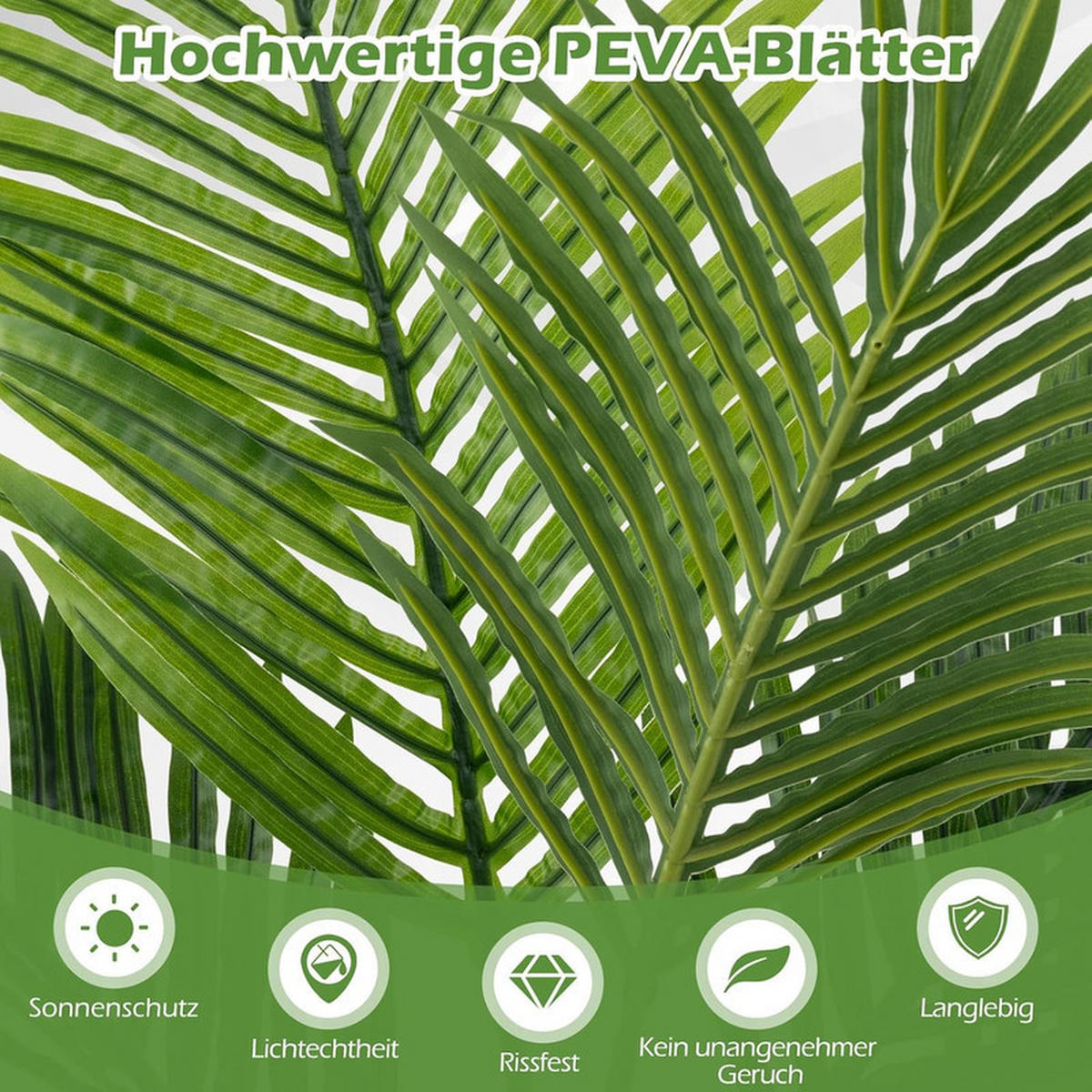KÜNSTLICHE ARECA-PALME im Topf grün(2er-Set) - Grün, Kunststoff (90cm) - COSTWAY