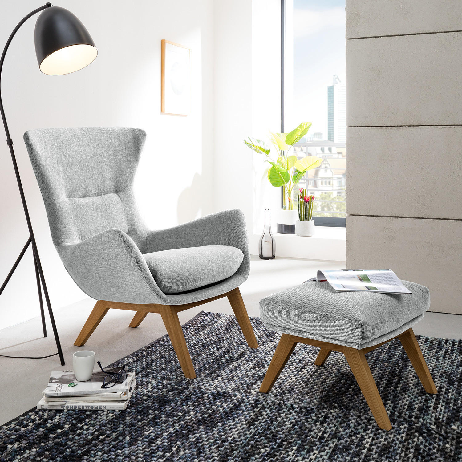 SESSEL mit Holzfüßen - Eichefarben/Hellgrau, Textil (84/99/96cm) - home24