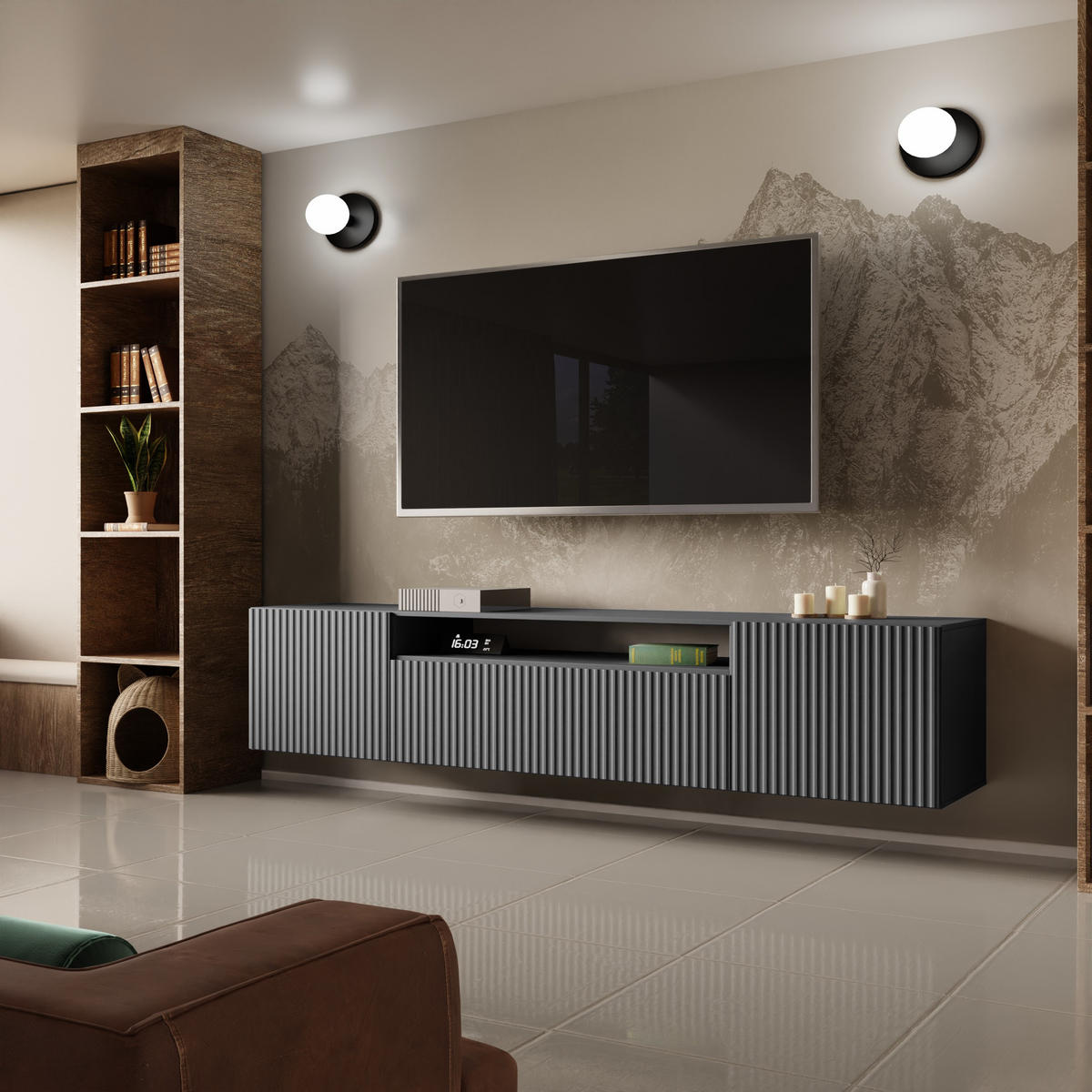 LOWBOARD VAREN 200/41/40 cm, Hängender TV-Schrank Graphitfarben - Graphitfarben, Holzwerkstoff (200/41/40cm) - MASSENO