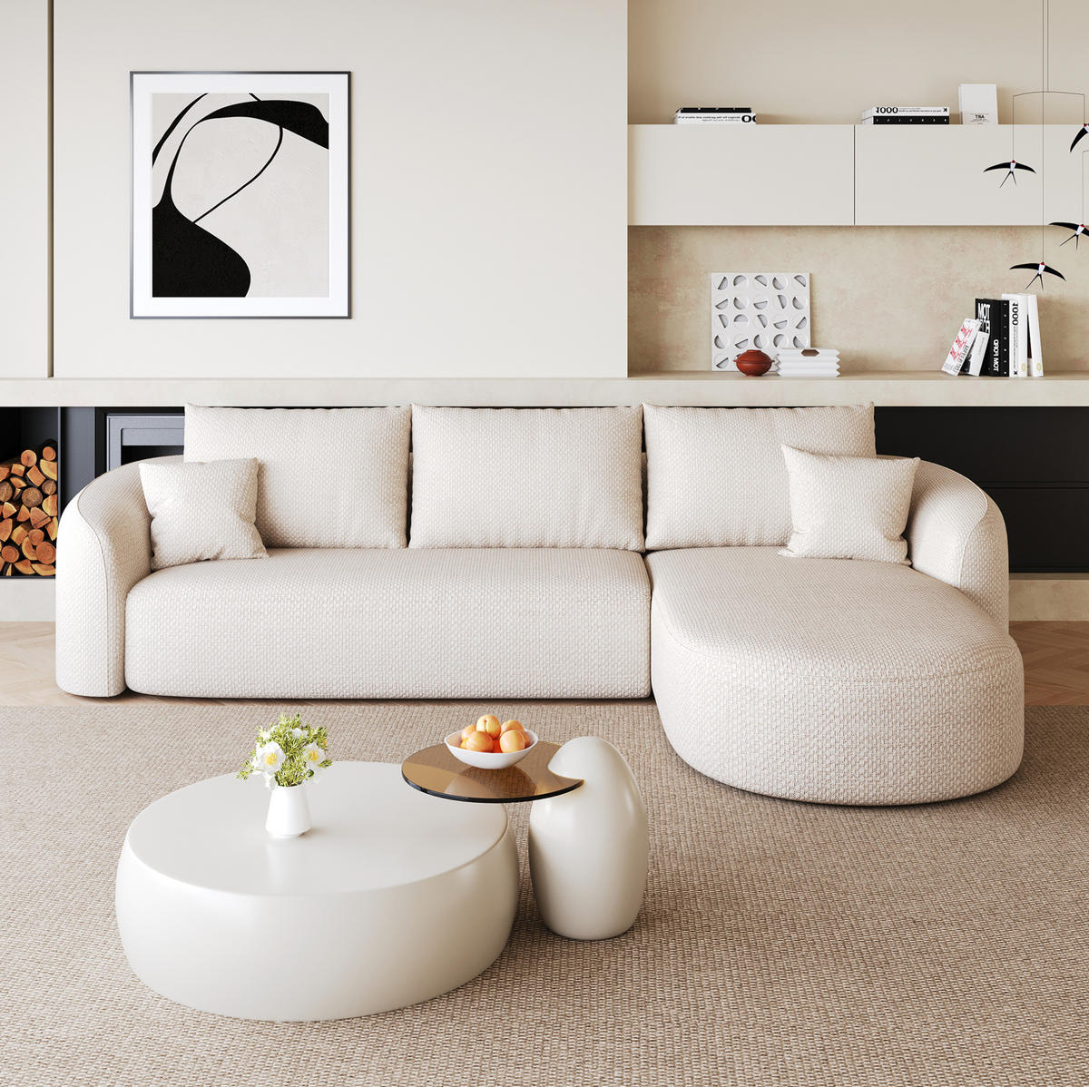 ECKSOFA 266 cm weiß aus Stoff ohne Montage - Weiß, Textil (168/266cm) - OKWISH