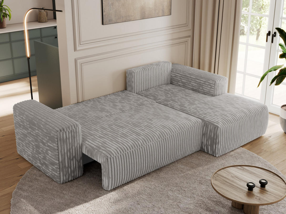 ECKSOFA TRENTINO L Hellgrau Cord - Links - Hellgrau/Schwarz, Textil (266/164cm) - MKS