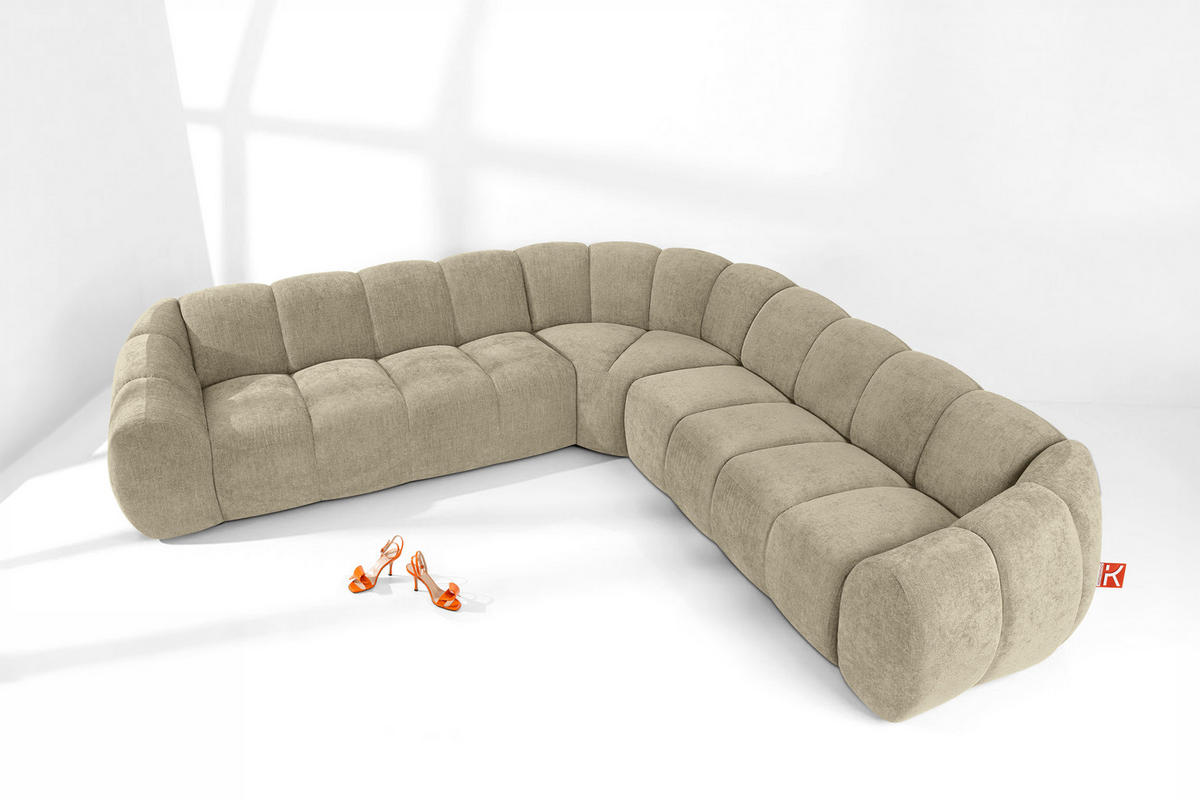 ECKSOFA RECHTS/LINKS FLAVA, Sandfarben - Sandfarben, Holz/Holzwerkstoff (310/310cm) - KONSIMO®