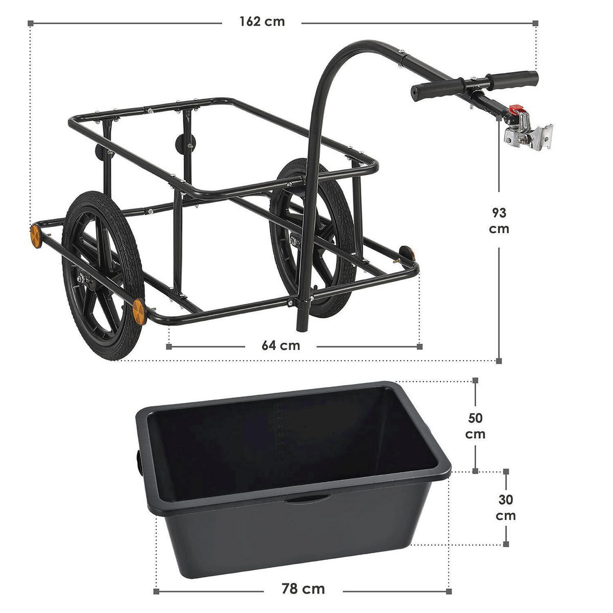 FAHRRADANHÄNGER 90 Liter - Schwarz, Kunststoff (64/93/162cm) - Juskys