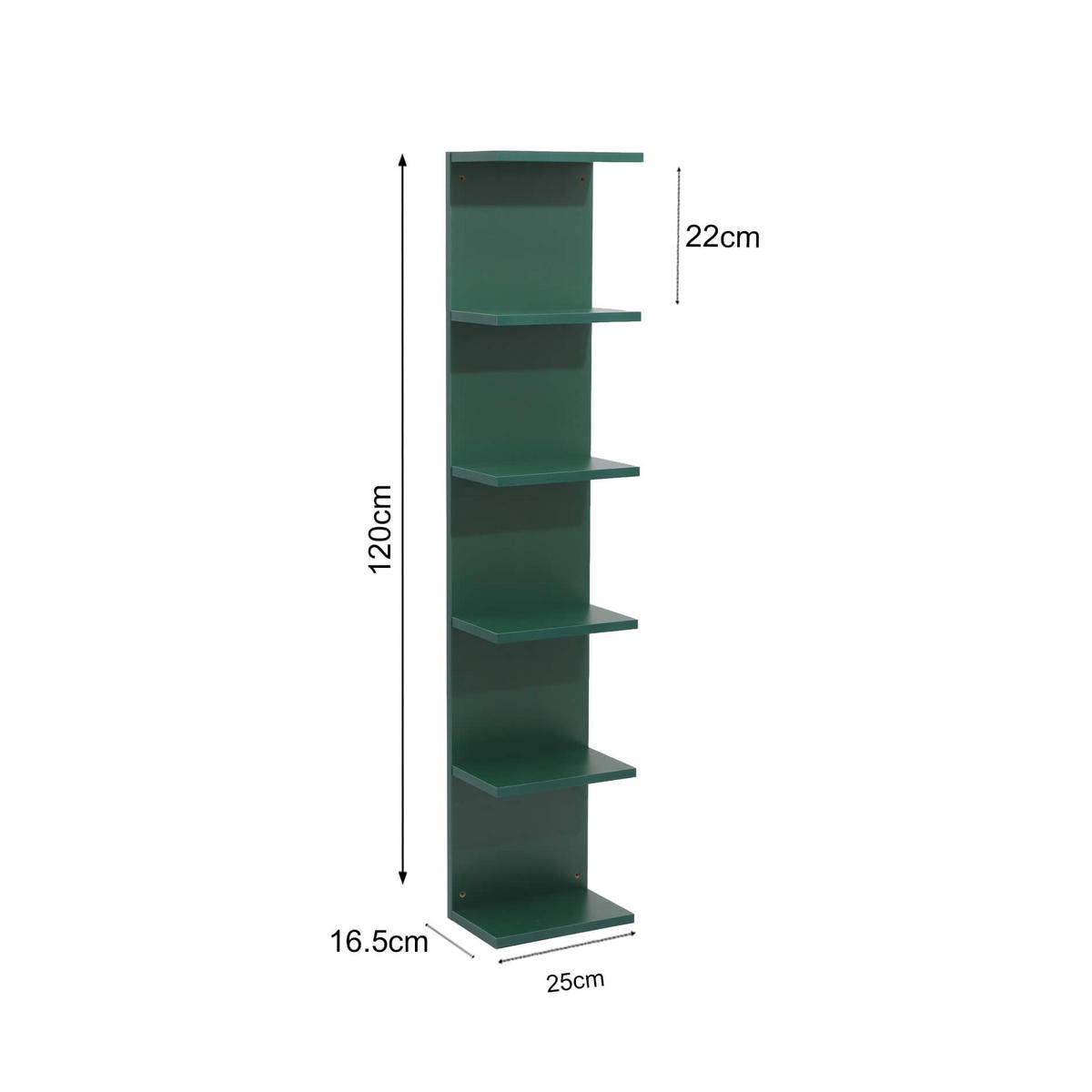 BÜCHERREGAL 6 Ablagen Grün 25/16,5/120 - Grün, Holz (25/120/17cm) - Mobili Rebecca