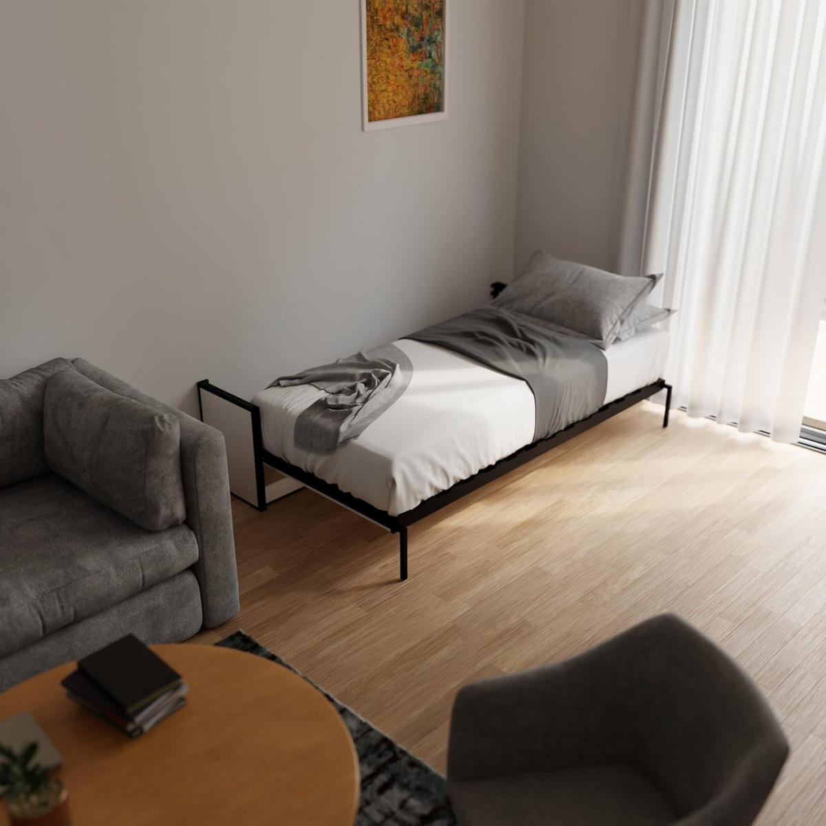 SCHRANKBETT Murphy Studio 190x90 Horizontal, mit Gasdruckfeder-Mechanismus - Schwarz Hochglanz/Transparent, Metall (190/90cm) - WallBedKing