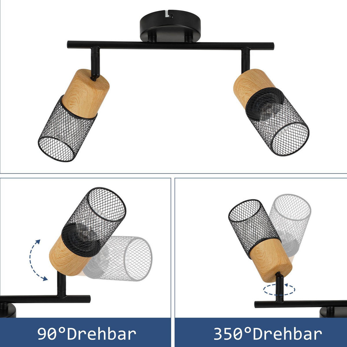 STRAHLER Amberg 2-flammig 30/18/17.5 cm - Schwarz, Metall (30/18/17.5cm) - Nettlife